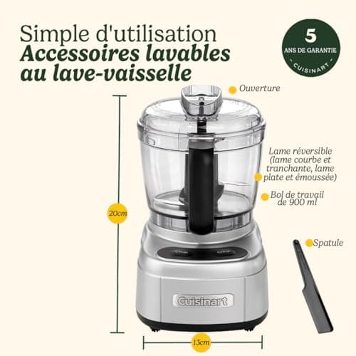 Cuisinart Mini Prep Pro: Compact 900ml Multi-Function Food Processor Ideal for Chopping, Grinding, Mixing and Mixing Equipped with a Reversible Stainless Steel Blade and Powerful Motor. Washable Parts - Image 8