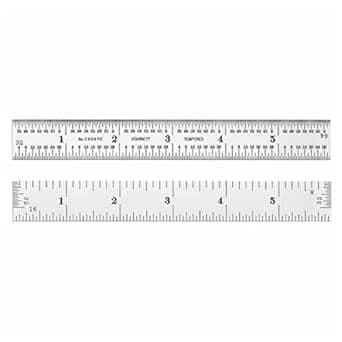 Starrett C604RE-6 Spring Hardened Steel Ruler with Thumb and Reversible Graduations, Hook, 6" Length, 3/4" Width, 3/64" Thickness