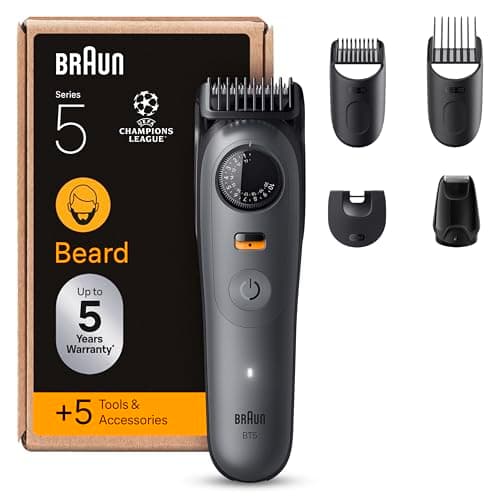 Braun Tondeuse A Barbe Electrique Pour Hommes Series 5 BT5525, Gris, Etanche, Coffret De Rasage Avec +5 Outils De Barbier, Lame Ultra-Affutée, 40 Longueurs Pour Raser Le Visage, Kit Avec 3 Sabots - Image 2