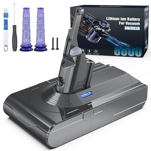 Morpilot 8000mAh Battery for Dyson V8 SV10, Compatible with Dyson SV25 Absolute Animal Motorhead Slim Parquet Fluffy Cordless Vacuum with 2 Washable Filters, 21.6V - Image 2