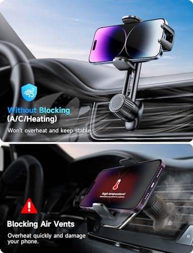 Car Phone Holder Holder: [360° Rotation & One-Hand Operation] Car Smartphone Holder Air Vent Car Mobile Phone Stands for iPhone/Samsung/Huawei/Xiaomi - Image 3