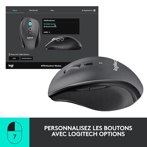 Logitech M705 Marathon Wireless Mouse, 2.4GHz Unifying USB Receiver, 1000 DPI, 5 Programmable Buttons, 3 Year Battery, Compatible with PC, Mac, Laptop, Chromebook – Grey - Image 5