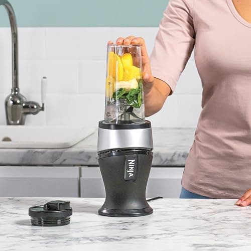 Ninja 700W Slim Blender and Smoothie Maker, 2x 470ml Cups with Spout Lids, Personal Blender, Crushes Ice and Frozen Fruit, Silver/Black QB3001EUS - Image 5