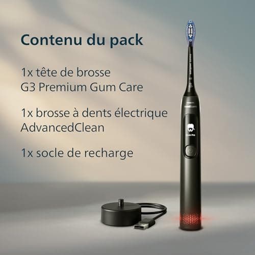 Brosse à dents électrique Philips Sonicare AdvancedClean série limitée – écran intelligent, capteur de pression, tête de brosse de rechange, 5 modes de brossage et SmarTimer, noir, modèle HX3792/11 - Image 9