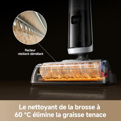 dreame H14 Dual Aspirateur Laveur 5-en-1, à Rapport Intelligent, Modèle à Plat, Lavage à de Brosse à 60 °C, Séchage à 60 °C en 5 Min, GlideWheel, 18 kPa, Racleur Démêlant, Tête de Brosse à LED - Image 6