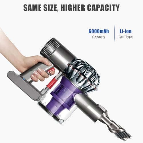 6000mAh Battery for Dyson V6 DC62 DC59 DC61 DC58 DC72 DC74 Handheld Vacuum Cleaner Replacement Battery for Dyson SV03 SV09 SV05 SV06 SV07, with 2 Filters and 1 Brush - Image 3