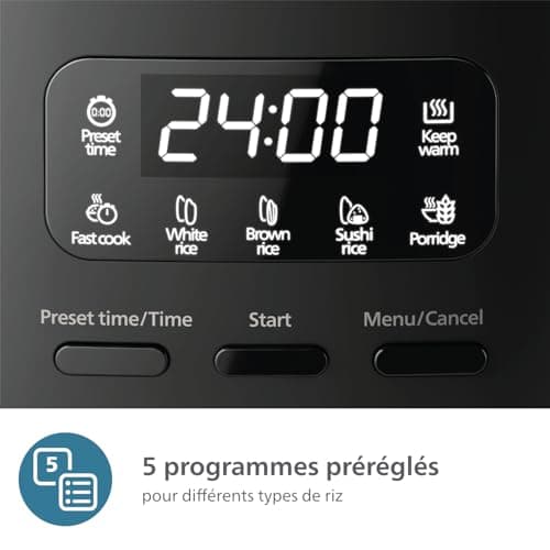 Philips Mini Rice Cooker Series 3000-0.54 l, 5-Layer Bakuhanseki Coating, 30 min Quick Cook Mode, 5 Automatic Menus, Black (HD3080/80) - Image 4