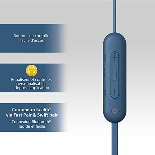 Sony WI-C100 Wireless Bluetooth Earphones - Up to 25 Hours of Battery Life - Built-in Microphone for Phone Calls - Compatible with Voice Assistants - Blue - Image 7