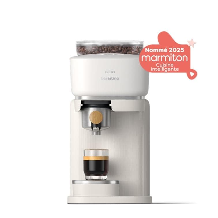 Philips Baristina Espresso Machine, Real Espresso, Made Easy, Compact, 16 Bar Pressure, Built-in Grinder, White Machine with Ash Wood Filter Holder (BAR302/20) - Image 3