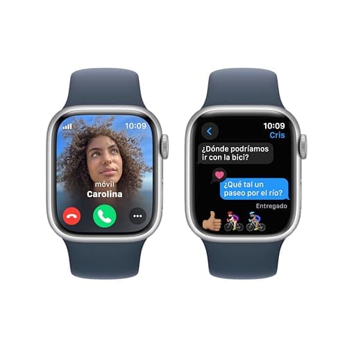 Apple Watch Series 9 [GPS + Cellular, 41mm] Silver Aluminum Case with Storm Blue Sports Strap, M/L (Refurbished) - Image 5