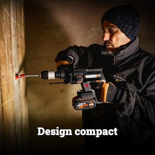 WORX Brushless 20V WX381 Cordless Drill, 2J, 3 in 1, Drilling, Percussion, Chisel in All Materials, Anti-Vibration, Comes with 1 x 4Ah Battery, Charger and Accessories - Image 6