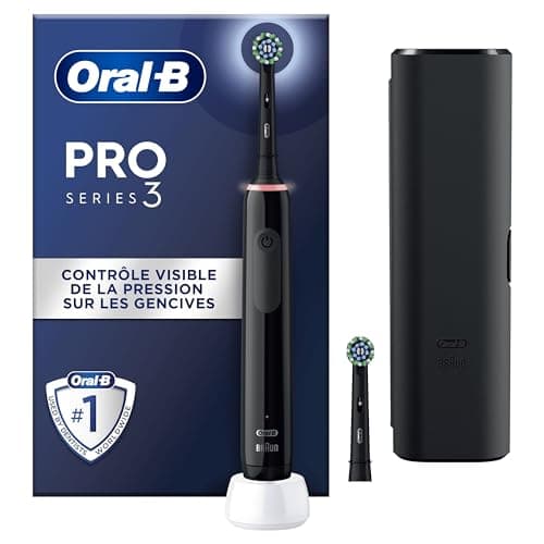 Oral-B Pro 3 3500 Brosse À Dents Électrique, Avec Capteur De Pression Pour Protéger Les Gencives, 3 Modes De Nettoyage, 1 Manche Noir, 1 Étui De Voyage, 2 Brossettes Rondes De Rechange - Image 2