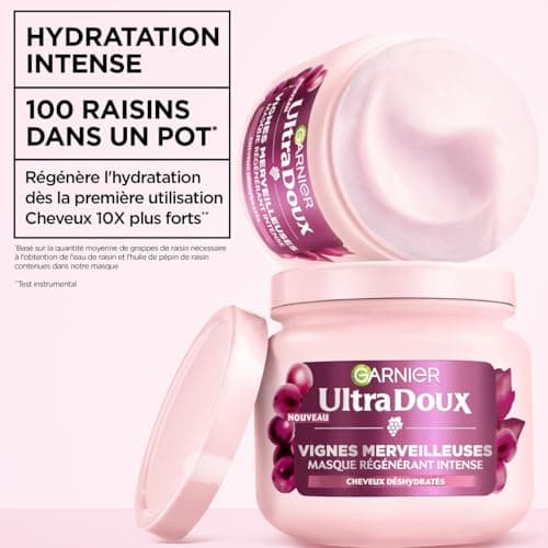 Garnier Ultra Doux Vignes Merveilleuses for Dehydrated Hair - Intense Regenerating Moisturizing Hair Mask - With Grapeseed Oil - 340ml - Men & Women - Image 3