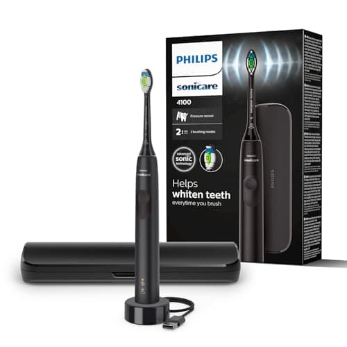 Philips Sonicare 4100 - brosse à dents électrique pour adultes avec 1 tête de brosse Philips W2 Optimal White noire, coffret de voyage fin et chargeur USB (modèle HX3683/54) - Image 3