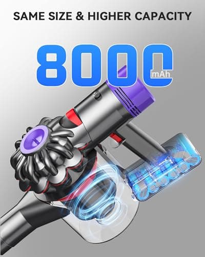 Morpilot 8000mAh Battery for Dyson V8 SV10, Compatible with Dyson SV25 Absolute Animal Motorhead Slim Parquet Fluffy Cordless Vacuum with 2 Washable Filters, 21.6V - Image 3
