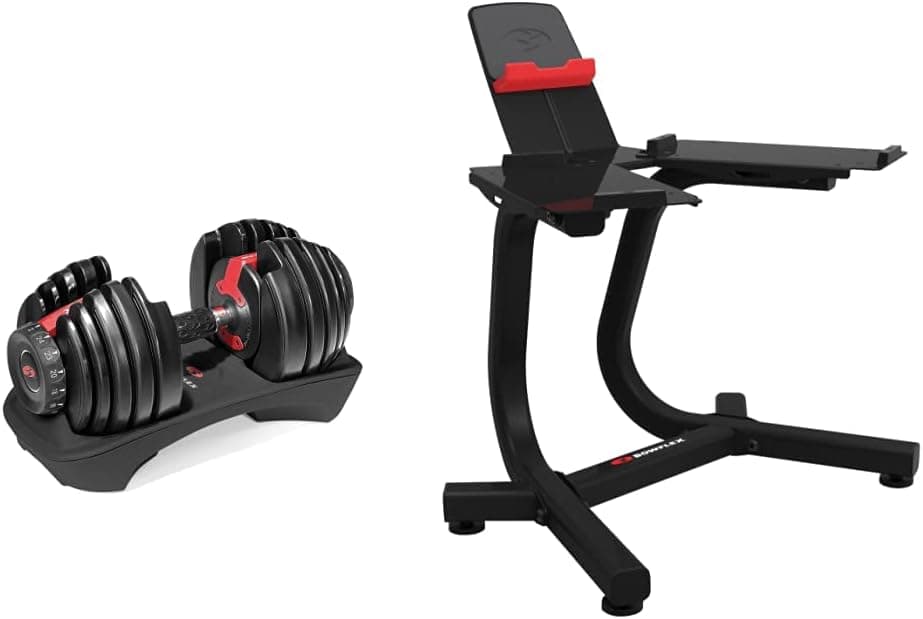 Bowflex SelectTech 552i Compact Variable Load Dumbbell (Price for 1 Single Dumbbell Adjustable from 2 to 24 kg). & SelectTech Multimedia Stand Station for Dumbbells 552i