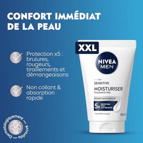 NIVEA MEN - Daily Face Moisturizing Cream - Immediate Hydration Boost - Sensitive Skin - XXL Size - Fragrance Free - VitaminPRO Complex - 5 Protectors - Non Greasy, Non Sticky - 100 ml - Image 4