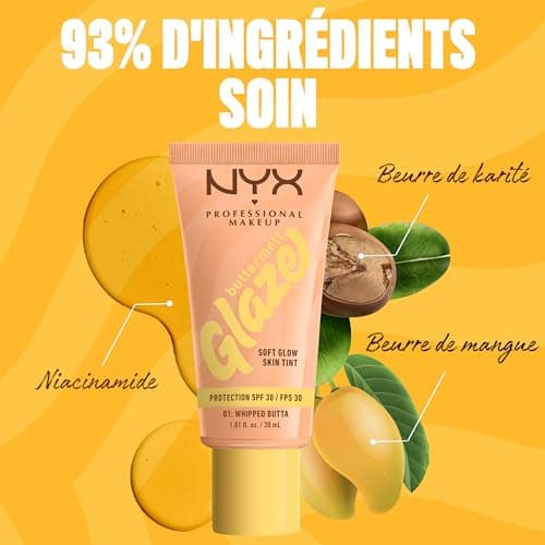 NYX Professional Makeup - Fond de Teint Hydratant SPF30 - Tenue Longue Durée Jusqu'à 12h - 93% d'Ingrédients Soin - Formule Vegan - Buttermelt Glaze Tint - Teinte : Vanilla Bean Butta - 30ml - Image 7