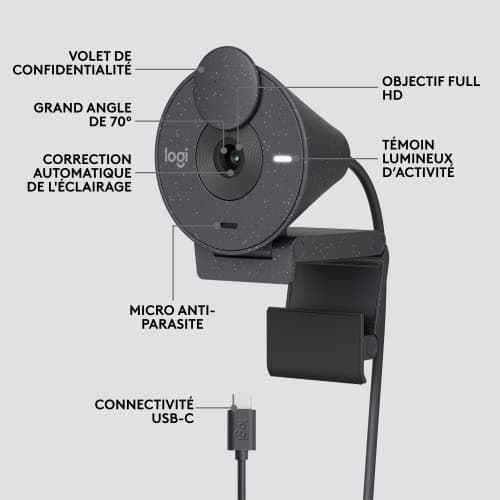 Logitech Brio 305, Full HD 1080P Webcam with Privacy Cache, Mono Noise Cancelling Microphones, USB-C, Automatic Light, Compatible with Zoom, Microsoft Teams, Google Meet - Graphite - Image 8