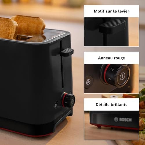 Bosch, Grille-pain, MyMoment, 2 fentes, fonctions décongélation et réchauffage, chauffe-viennoiserie pliable, HighLift, arrêt automatique, noir, TAT3M123 - Image 7