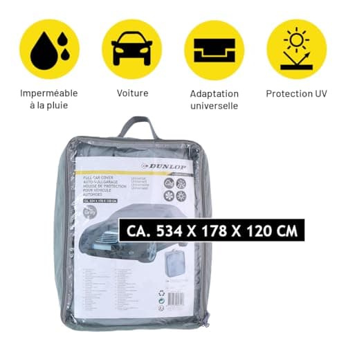 Dunlop XL Universal Car Cover 534 x 178 x 120 cm Waterproof Cover with Elastic Cord and Rings for Indoor and Outdoor Use Grey - Image 3