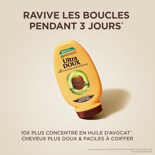 Garnier Ultra Doux - Après-Shampooing pour Cheveux Secs, Bouclés à Crépus - À l'Huile d'Avocat et Beurre de Karité - Texture Crémeuse et Onctueuse - 360 ml - Homme & Femme - Image 3