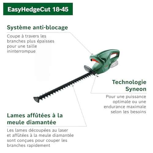 Bosch EasyHedgeCut 18-45 1 Cordless Hedge Trimmer (1 Battery, 2.0 Ah System, 18 Volts, Blade Length 45 cm, in Carton Packaging) - Image 5
