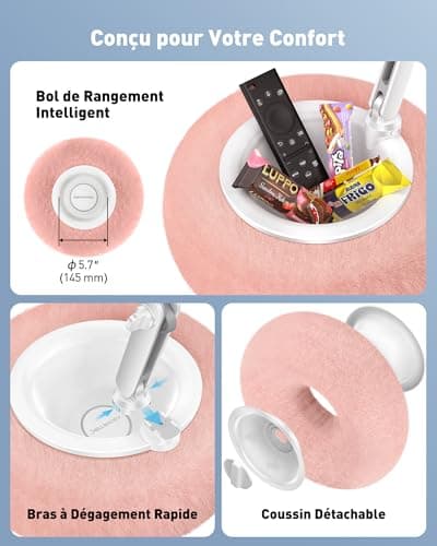 AboveTEK Kindle Cushion Holder, Magnetic iPad Stand for Bed with Snack Bowl, 360° Adjustable, Compatible with Kindle/Tablet/Phone, Comfortable Gift (Pink) - Image 8