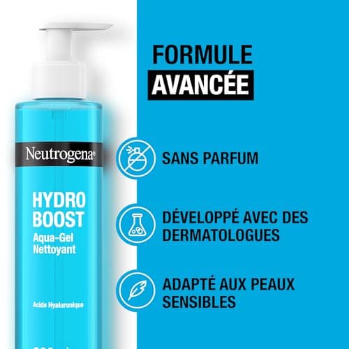 Neutrogena – Aqua-Gel Nettoyant Hydro Boost (flacon-pompe de 200 ml) – Nettoyant pour le visage à l’acide hyaluronique et glycérine – Gel hydratant pour éliminer les impuretés et le maquillage - Image 8