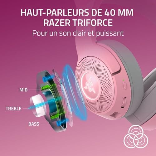 Razer Kraken Kitty V2 BT Wireless Bluetooth Headphones with RGB Lighting and Cat Ears (Bluetooth 5.2, 40 mm Triforce, Noise Cancelling Microphones, Up to 40 Hours of Playtime) Pink - Image 5