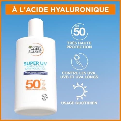 GARNIER Ambre Solaire - Protective Face Fluid - High Sun Protection - SPF 50+ - Protects from Long UVA, UVB & UVA - Anti-Spots & Pollution - Hyaluronic Acid - Sensitive Skin - 40 ml - Image 5