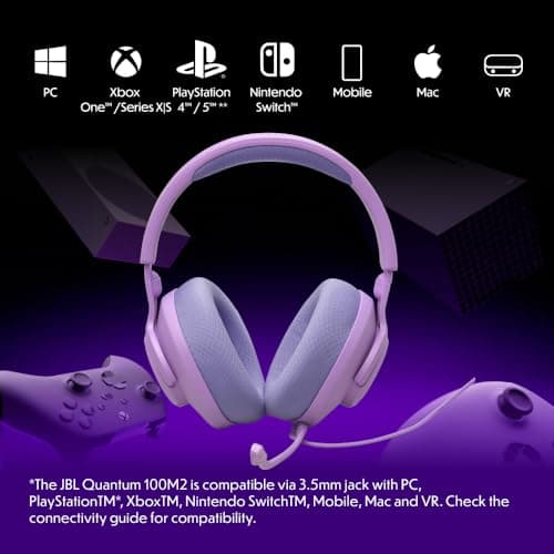 JBL Quantum 100M2 Wired Over-Ear Gaming Headset with Detachable Microphone, JBL QuantumSOUND Signature Sound, 3.5mm Jack Cable, Compatible with Many Platforms, Mute Function, Purple - Image 4