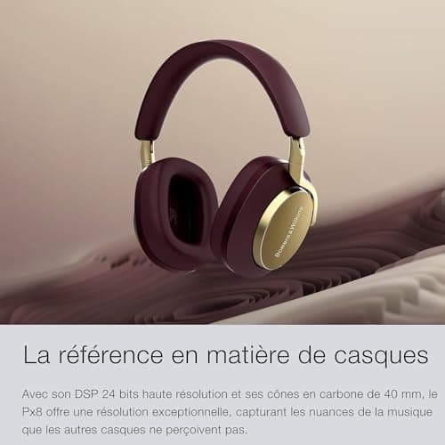 Bowers & Wilkins Px8 Wireless Supra-Ear, Noise Cancelling, Bluetooth 5.0, Fast Charging, 30 Hours High Resolution Playtime, Built-in Microphone - Bordeaux Royal - Image 4