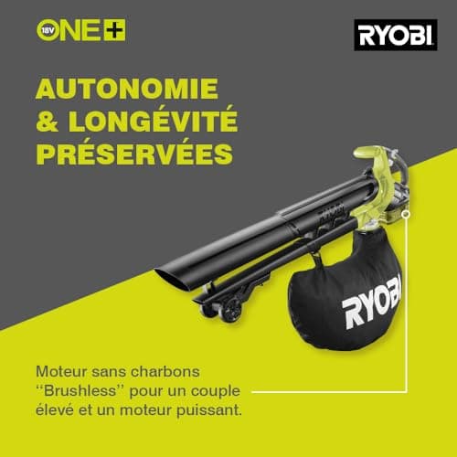 RYOBI - Souffleur Électrique sans Fil Aspiro-Broyeur à Batterie 18V One+ Brushless - Utilisations Nettoyage Feuilles Mortes, Allées, Terrasses, Pelouse et Petits Jardins - 1 Sac Étanche 35L - OBV18 - Image 6