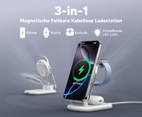 Mag Safe Charger, Apple Watch and iPhone Charging Dock, 3 in 1 Compatible with iPhone 17 16 15 14 13 12 Pro Max/Air/Plus/Pro, for Apple Watch 10/9, Airpods 3/2/Pro, Foldable, White - Image 5