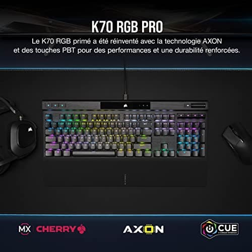 Corsair K70 RGB PRO Wired Mechanical Gaming Keyboard (CHERRY MX RGB Speed Switches, 8,000Hz Polling Rate, Dual Injection Pro PBT Keys, Soft Wrist Rest) AZERTY, FR - Black - Image 3
