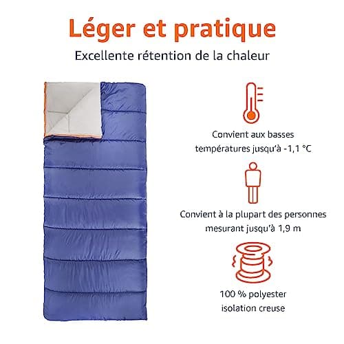Amazon Basics Lightweight Sleeping Bag, 4 Seasons, for Cold and Hot Weather, Camping and Hiking, 190 x 83 cm, Blue - Image 4
