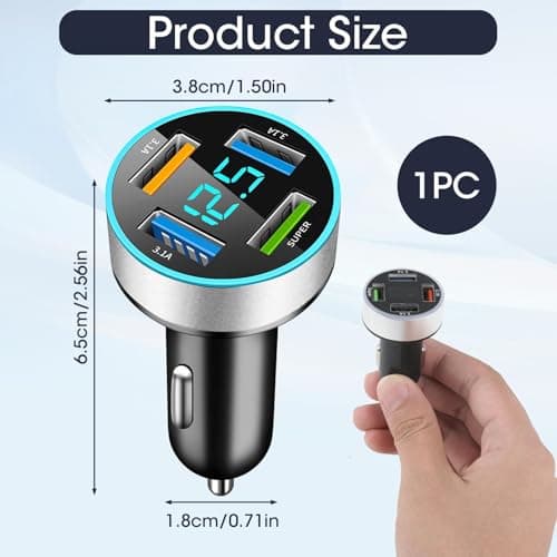 USB Car Cigarette Lighter, 4 Ports 66W Car Charger, Quick Charge with LED Voltmeter, USB C Alumencigar, Mobile Phone Chargers for Automobile, Samsung, Xiaomi - Image 2