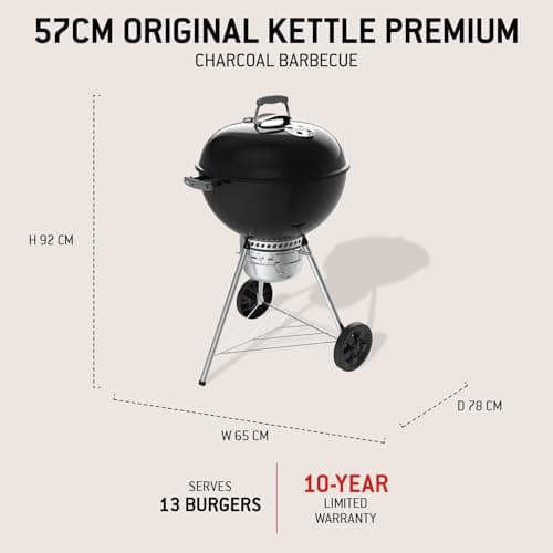 Weber Original Kettle Premium barbecue à charbon/couvercle et cuve en acier émaillé, grille 57 cm, système One-Touch de nettoyage, thermomètre intégré, trépied avec roulettes, noir - Image 5
