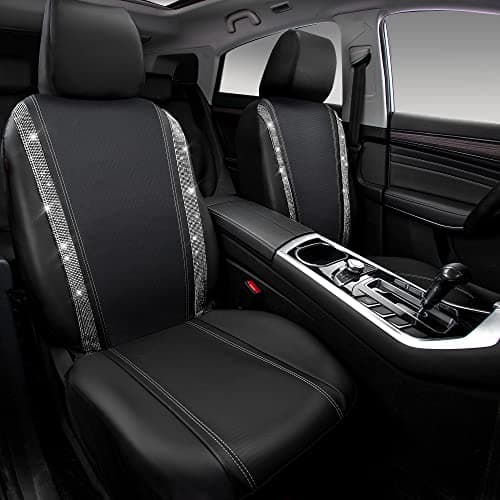 CAR PASS Waterproof Leather Car Seat Covers, Bling Diamond Shiny Sparkling Crystal, Universal for 95% of All Automobiles Trucks SUV Women Men (Front, Silver) - Image 8