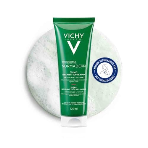 Vichy, Normaderm, 3-in-1 Exfoliating Face Cleanser, Multi-Use Versatile Face Care, Absorbs Excess Sebum and Refines Skin Grain, Oily to Blemish Skin, 125 ml - Image 2