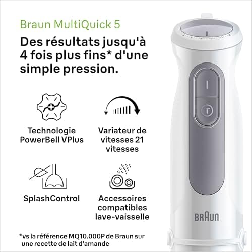Braun MultiQuick 5 MQ 50.001 M, Manual Blender with PowerBell Plus Technology, 21 Speed Wheel+Turbo, Click Plus System, Mixer with Ergo Handle, Steel Cam and Beaker 600 ml, 1000W, White - Image 4