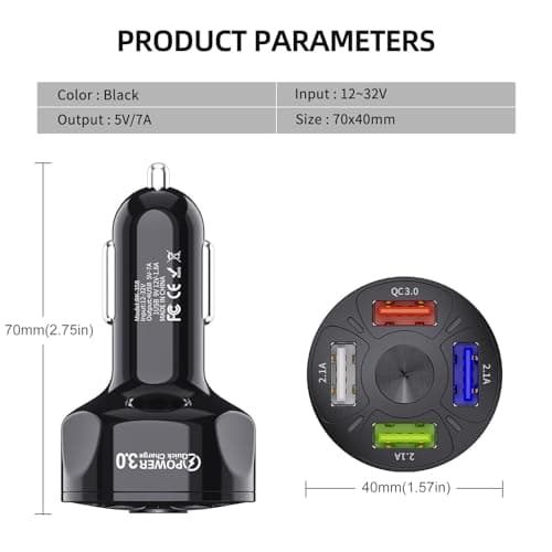 Car Charger 4 Ports USB Charger Cigarette Lighter Charger Fast Car Phone Charger 3.0 7A Fast Charger Adapter for Mobile Tablets and Other Devices - Image 5