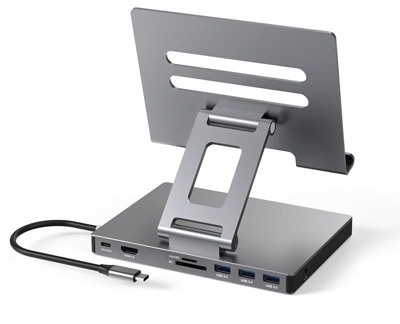 USB C Hub Stand for iPad Pro M4 M2 M1 13 12 iPad Air Foldable Docking Station with HDMI 4K 60Hz, Charge PD, SD/TF Card Reader, 3 USB 3.0, 3.5mm Audio, Station Accessories (ST801) - Image 2