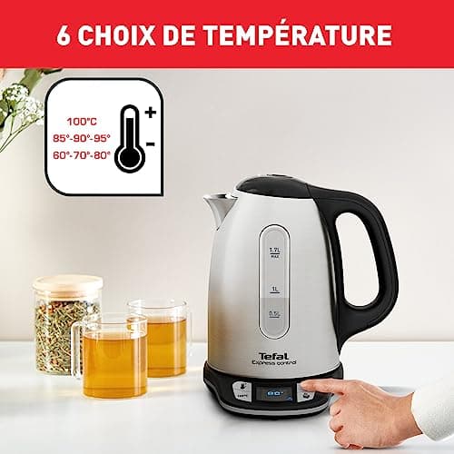 Tefal Stainless steel cordless electric kettle, 1.7 L, 2400 W, 7 adjustable temperatures from 60 to 100°, digital display, 60 min hot, Express Control KI240D10 - Image 4