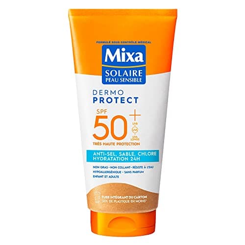 Mixa Solaire Peau Sensible - Lait Soin Solaire Très Haute Protection SPF 50+ UVA, UVA longs, UVB - Anti-Sel, Sable et Chlore - Hydratation 24H - Résistant à l'Eau - Hypoallergénique - 175ml - Image 2