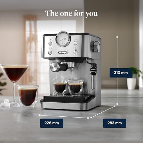 De'Longhi Linea Classic EM450.M Manual Coffee Machine with Steam Steam, Espresso Machine with Barista Pump, Cappuccino Nozzle, Double Wall Filter, 15 Bar, Cup up to 13 cm, Steel - Image 9