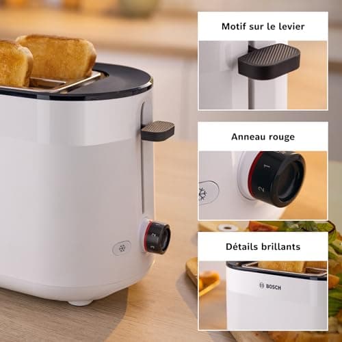 Bosch, Grille-pain, MyMoment, 2 fentes, fonctions décongélation et réchauffage, chauffe-viennoiserie, HighLift, arrêt automatique, blanc, TAT2M121 - Image 7