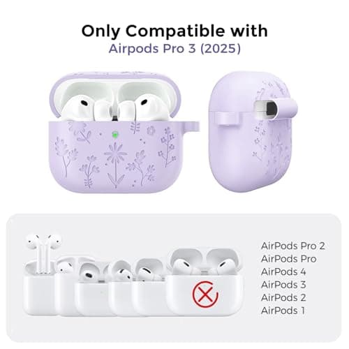 AhaStyle AirPods Pro 3 Case (2025) Cute Engraved Flower Silicone Case for AirPods Pro 3rd Generation Shockproof Full Body Cover for Apple AirPods Pro 3rd Gen with Cleaning Kit for Women Flles - Image 3