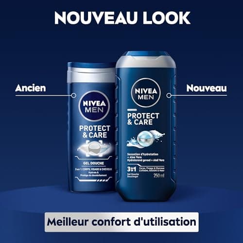 NIVEA MEN Gel douche Protect & Care (lot 6x250 ml) — Soin lavant enrichi en Aloe Vera naturel — Gel douche homme 3 EN 1 — Soin nettoyant corps visage et cheveux à la formule hydratante - Image 5